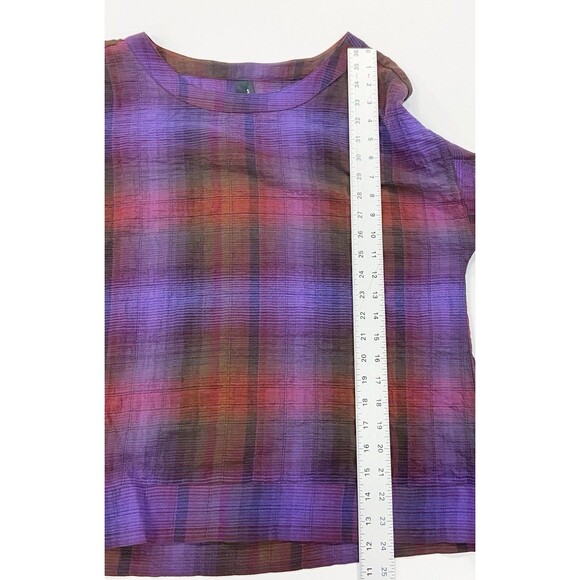 Liverpool Purple & Red Plaid Cuffed Long Sleeve Soft Top Women’s Medium - Picture 9 of 9